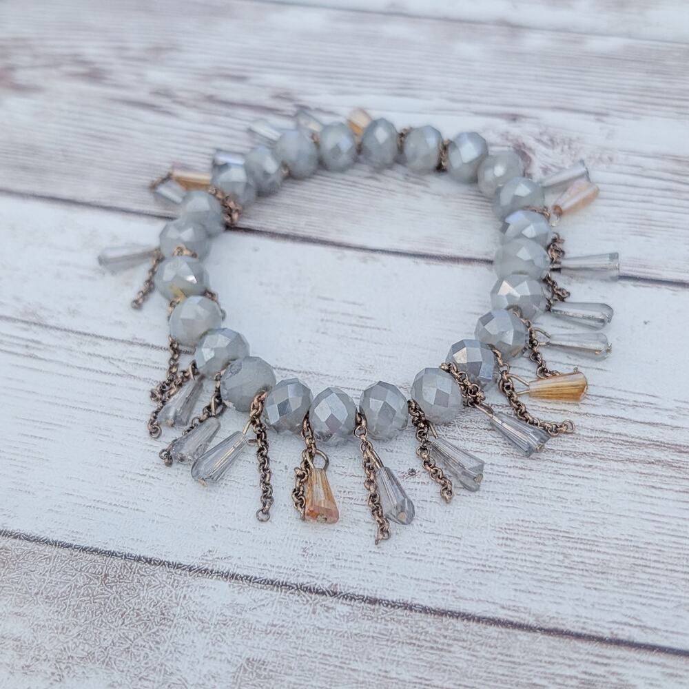 Dusky Grey Blue Stretch Bracelet with Dangles